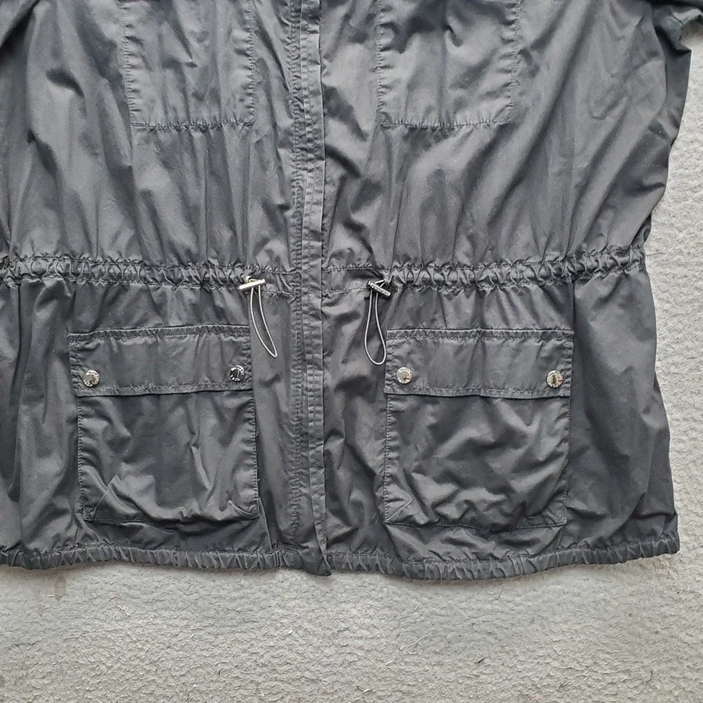 Michael Kors Anorak Rain Jacket Womens 2X Black Utility Hooded Snap Inside Zip